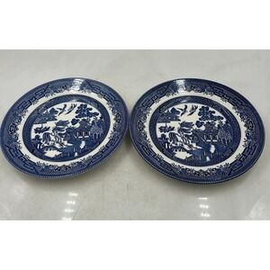 VTG Churchill Blue Willow Pattern Salad Plates England Chinoiserie 8" Set of 2